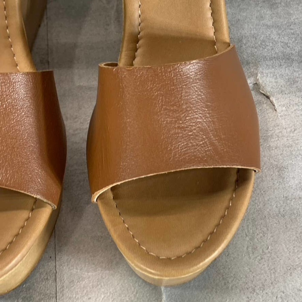 Steve Madden Women's Cognac Leather Welsh Ankle-Strap Wedge Sandals SZ 10 - Picture 5 of 9